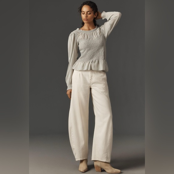 Anthropologie Tops - By Anthropologie Balloon-Sleeve Smocked Peplum Blouse | Small